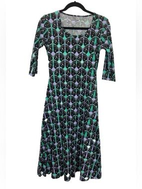 Svaha Rocket Print Midi Dress Science Space STEM Teacher Purple Cotton XS